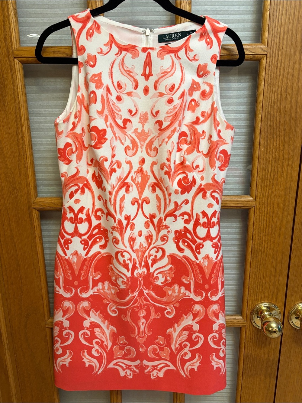 EUC Ralph Lauren Coral and White Sleeveless Printed Midi Dress